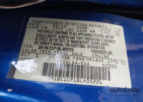 2011 Nissan Versa 1.8S from USA, damaged, VIN 3N1BC1CP1BL405226